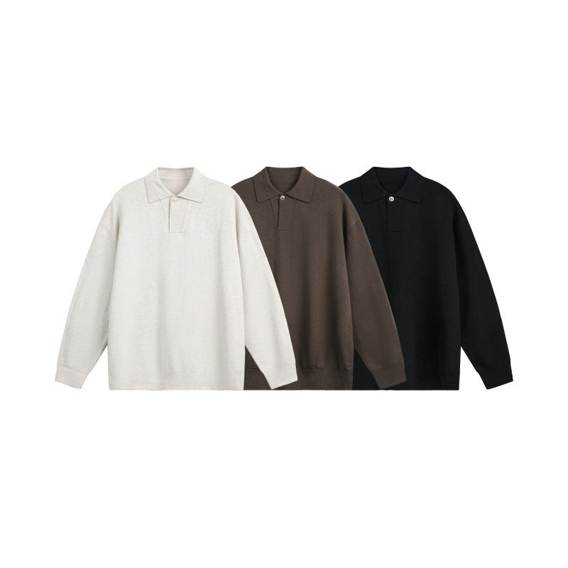 Herren Lockerer Strick-Polo-Pullover mit Knopfblende und Oversize-Schnitt Nord Taschen