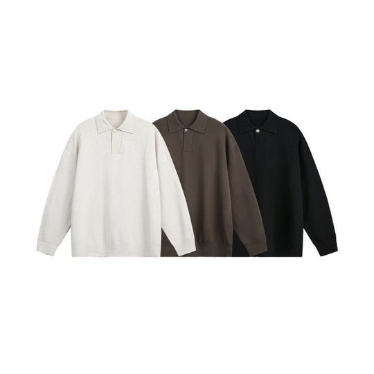 Herren Lockerer Strick-Polo-Pullover mit Knopfblende und Oversize-Schnitt Nord Taschen