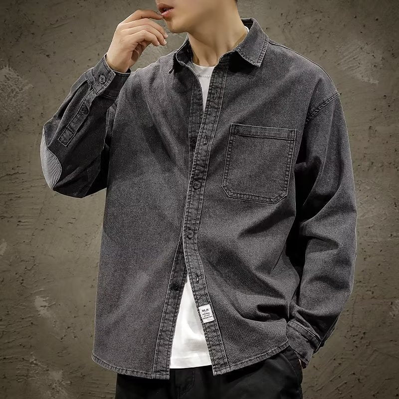 Herren Relaxed-Jeanshemdjacke im Vintage-Wash mit Ellbogen-Patches und aufgesetzter Brusttasche Nord Taschen