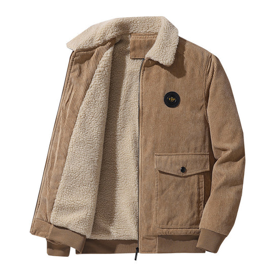 Herren Cord-Blouson mit Teddyfutter, Pattentaschen und Stehkragen Nord Taschen