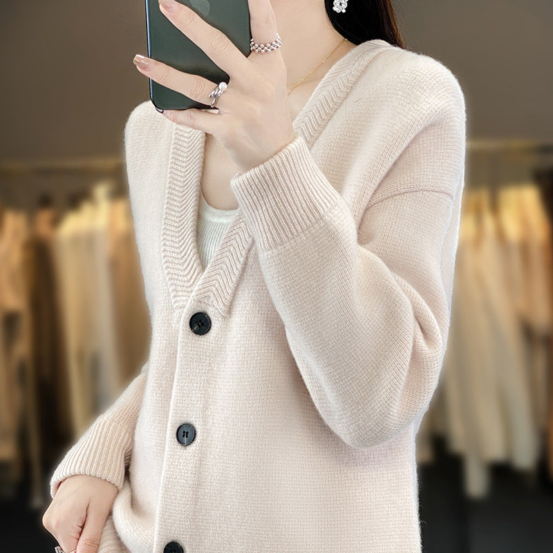Damen Weicher Boxy-Longcardigan mit tiefem V-Ausschnitt und feiner Rippkante Nord Taschen