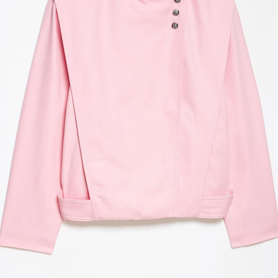 Damen Kurze asymmetrische Jacke mit hohem Stehkragen und Cape‑Schulter Nord Taschen