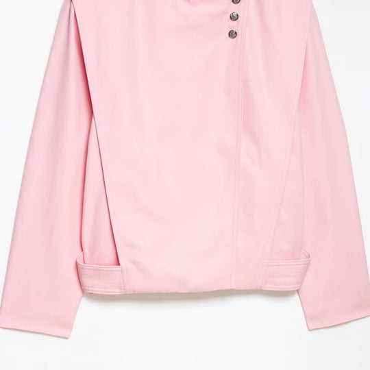 Damen Kurze asymmetrische Jacke mit hohem Stehkragen und Cape‑Schulter Nord Taschen