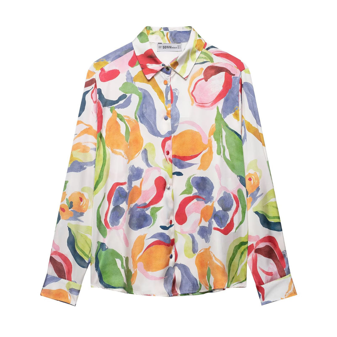 Damen Seidenoptik-Bluse mit Aquarell-Blumenprint Nord Taschen