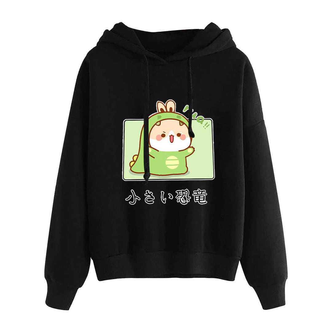 Damen nan kurz geschnittener Cropped-Kapuzenpullover mit niedlicher Frosch-Illustration und verstellbarer Kapuze Nord Taschen