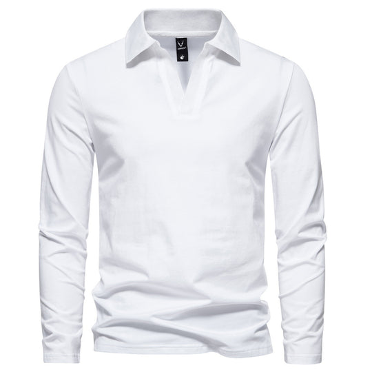 Herren Langarm-Poloshirt mit offenem V-Ausschnitt und Kentkragen Nord Taschen