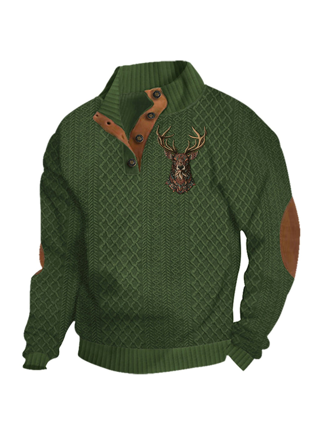 Herren nan Heritage-Strukturpullover mit Stehkragen Lederimitat-Besatz Ellenbogen-Patches und Halbknopfleiste