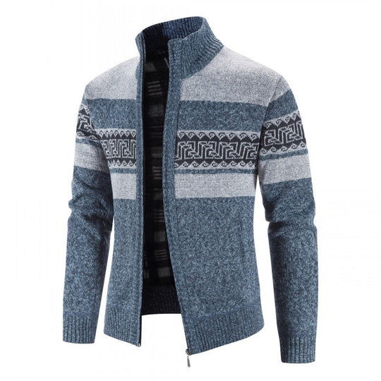 Herren Strickjacke mit hohem Kragen und attraktiven Mustern Nord Taschen