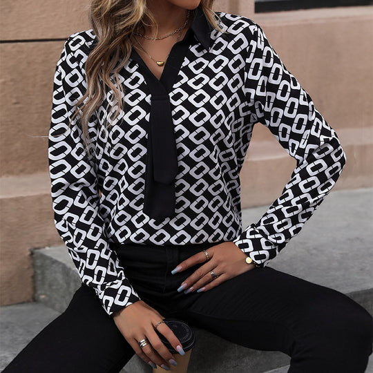 Damen Elegante Bluse mit strukturiertem Muster und Bindeband Nord Taschen