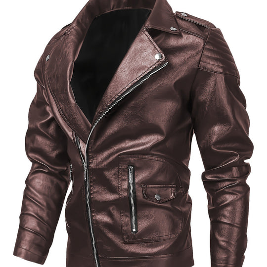 Herren Asymmetrische Bikerjacke aus Kunstleder mit gesteppten Schulterpaddings und Utility‑Taschen Nord Taschen