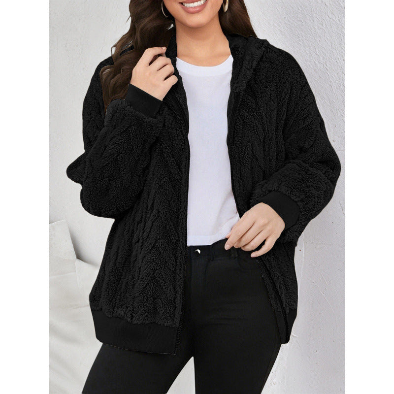Damen Kapuzen-Teddyjacke mit Reißverschluss, weichem Plüsch und elastischem Bündchen Nord Taschen