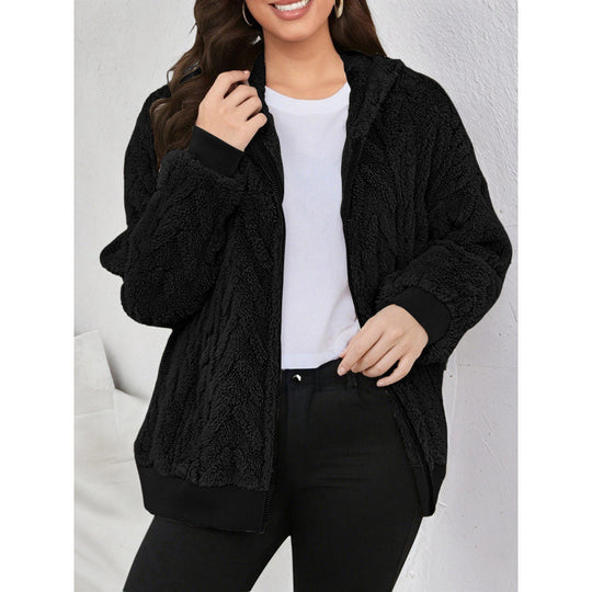 Damen Kapuzen-Teddyjacke mit Reißverschluss, weichem Plüsch und elastischem Bündchen Nord Taschen