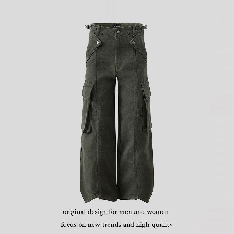Damen hochtaillierte weite Cargo Culotte-Hose mit Multi‑Taschen und verstellbarem Bund Nord Taschen