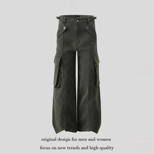 Damen hochtaillierte weite Cargo Culotte-Hose mit Multi‑Taschen und verstellbarem Bund Nord Taschen