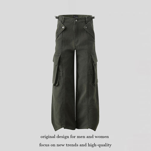 Damen hochtaillierte weite Cargo Culotte-Hose mit Multi‑Taschen und verstellbarem Bund Nord Taschen