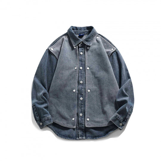 Herren Boxy Jeans-Workshirt mit Druckknopfleiste, Raglanärmeln und abgerundetem Saum Nord Taschen