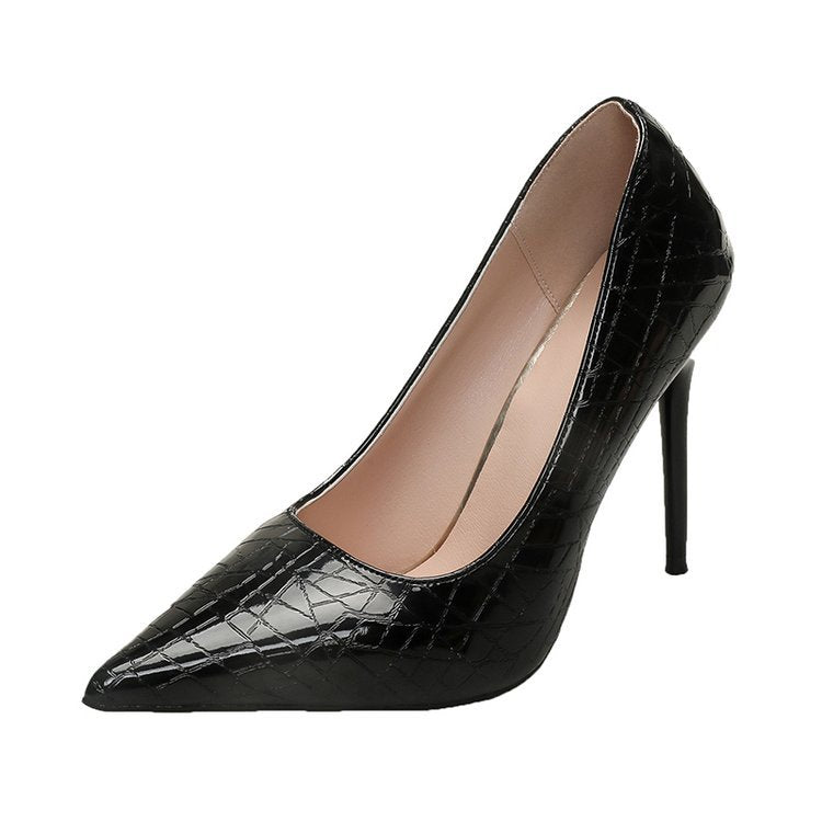 Damen elegante Spitzen-High Heels mit raffiniertem Schlangenleder-Effekt