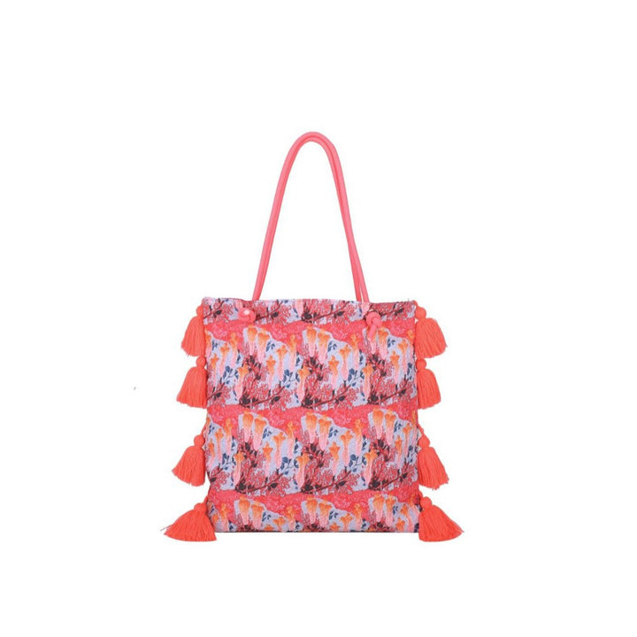Damen Trendige Strandtasche mit bunten Quasten Nord Taschen