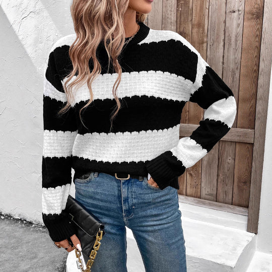 Damen Lässiger Strickpullover mit dekorativen Streifen Nord Taschen