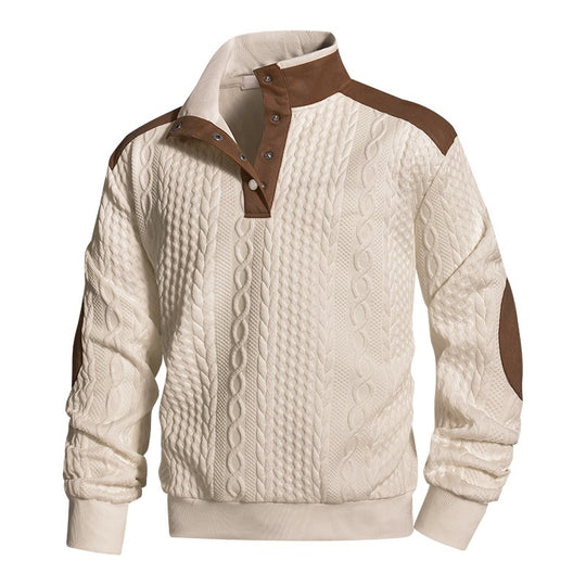 Herren Strickpullover mit Zopfmuster, Stehkragen und Kontrast‑Schulter- & Ellbogenpatches Nord Taschen