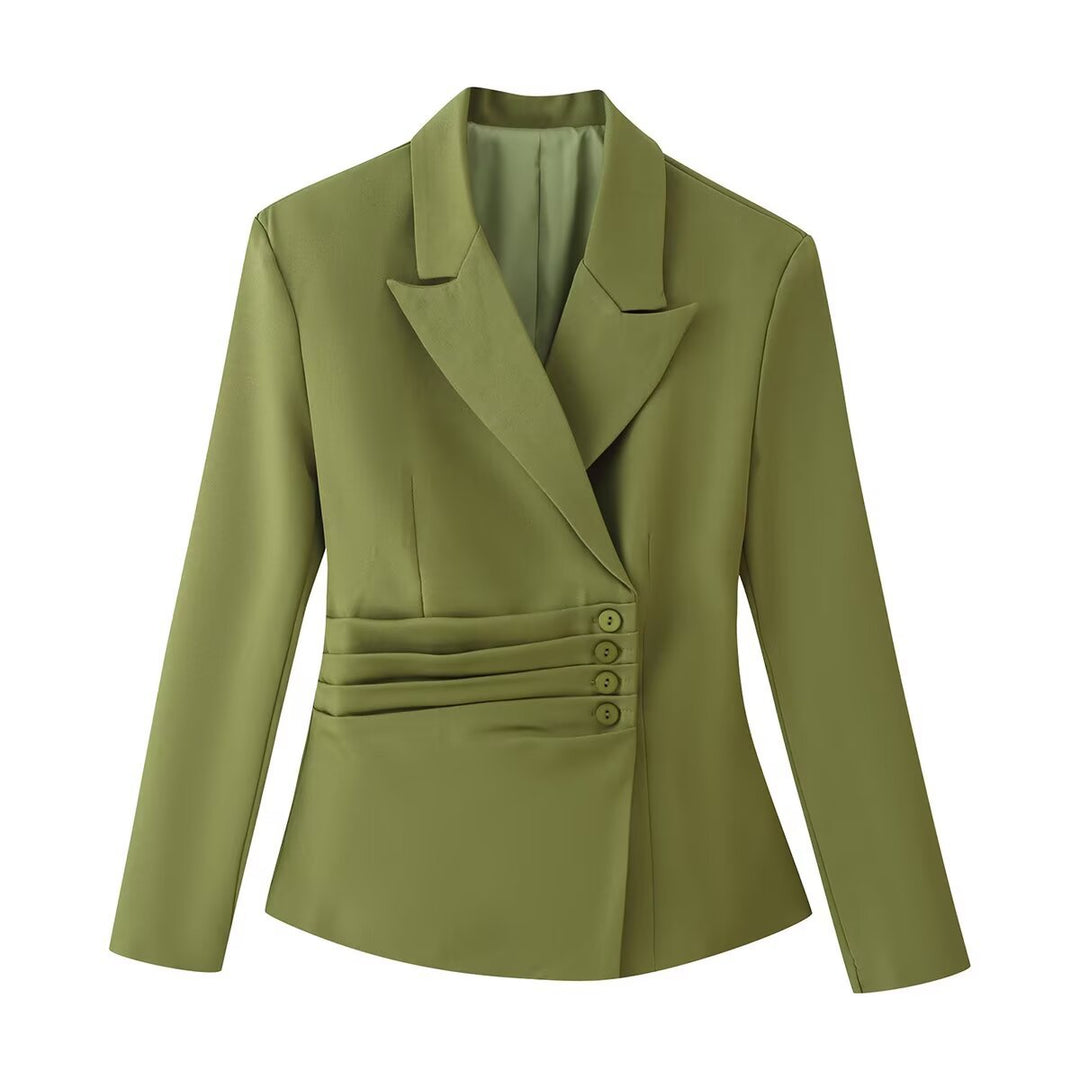 Damen Taillierter Blazer mit seitlichen Faltenbändern und asymmetrischer Knopfleiste Nord Taschen