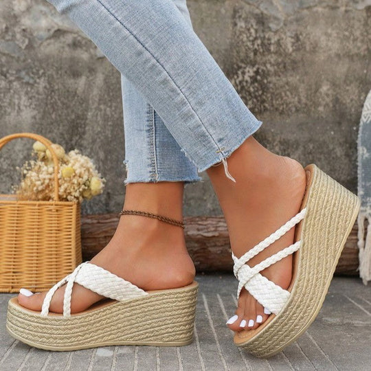 Damen Plateau-Sandalen mit geflochtenem Riemendesign und rutschfester Sohle