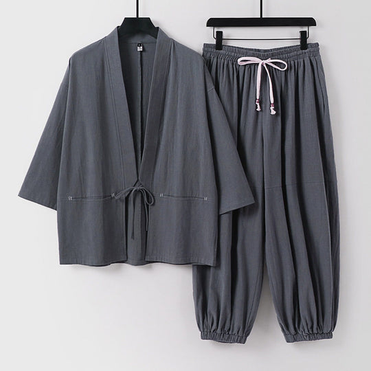 Unisex Lockeres Kimono-Loungewear-Set aus atmungsaktivem Baumwollmix mit Kordelbund und gerafften Knöcheln Nord Taschen