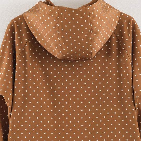 Damen Leichte wasserabweisende Kapuzenjacke mit Tupfenmuster und Druckknopfleiste Nord Taschen