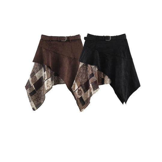 Damen Asymmetrischer Patchwork-Wickelrock mit Taillengürtel und Lagenoptik Nord Taschen