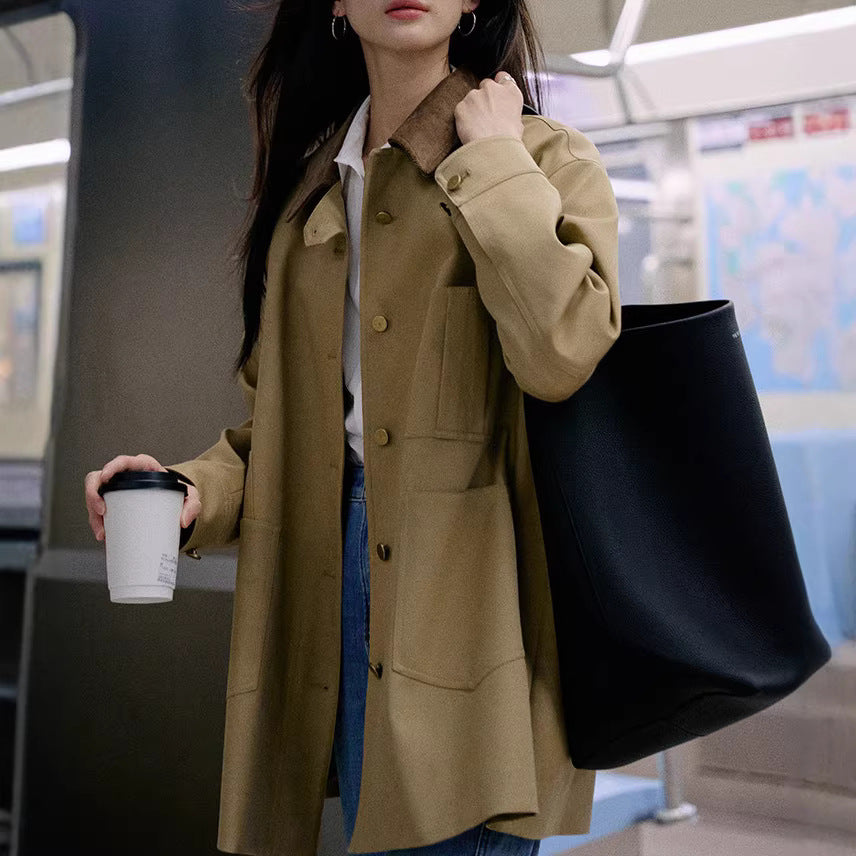 Damen Stylische Oversized-Jacke mit hohem Kragen Nord Taschen