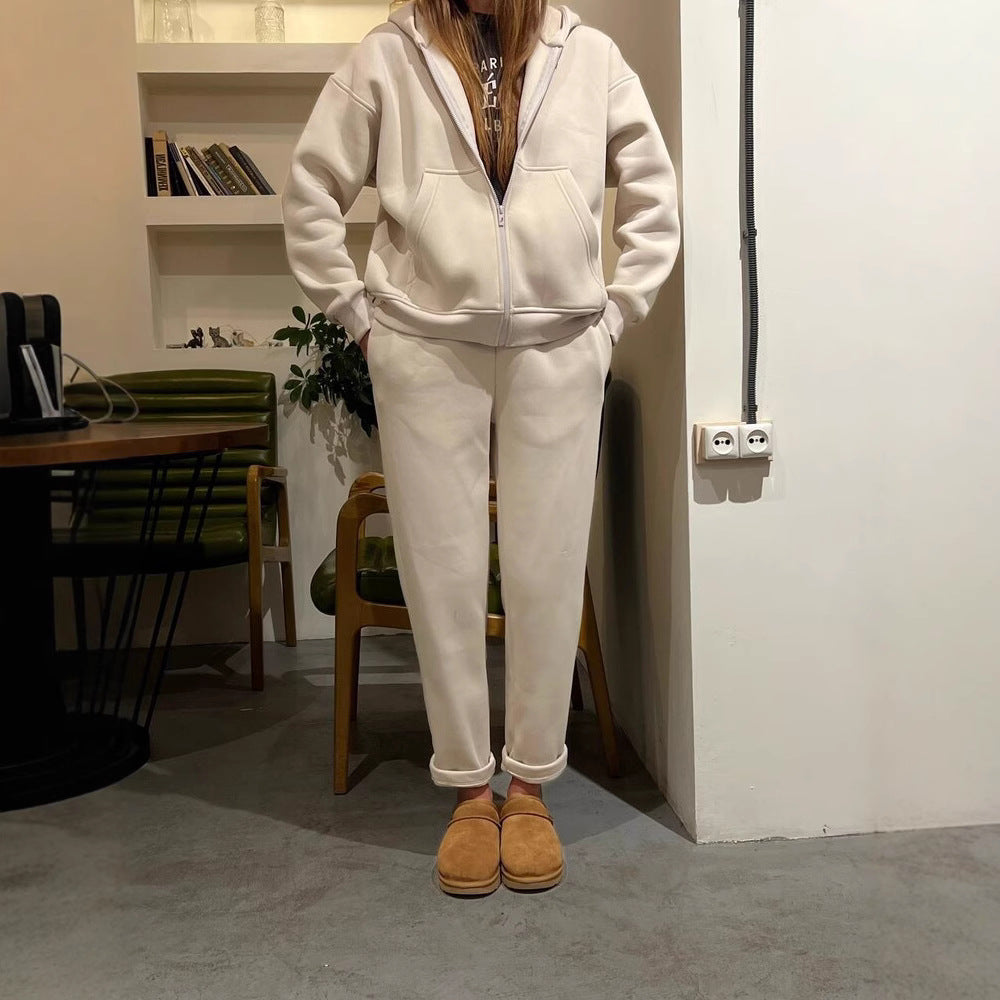Damen lässiges Fleece-Zweiteiler mit Oversize-Kapuzenjacke und tapered Joggerhose Nord Taschen