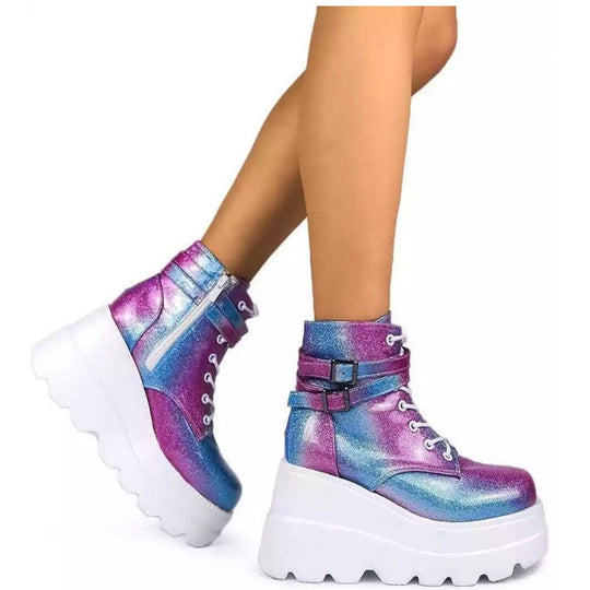 Damen Plateau-Stiefel mit modischem Schnallen-Design und praktischem Reißverschluss - Arvani