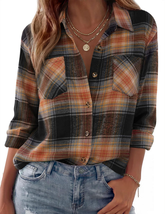 Damen Karierte Oversize-Hemdjacke aus Flanell mit Brusttaschen Nord Taschen