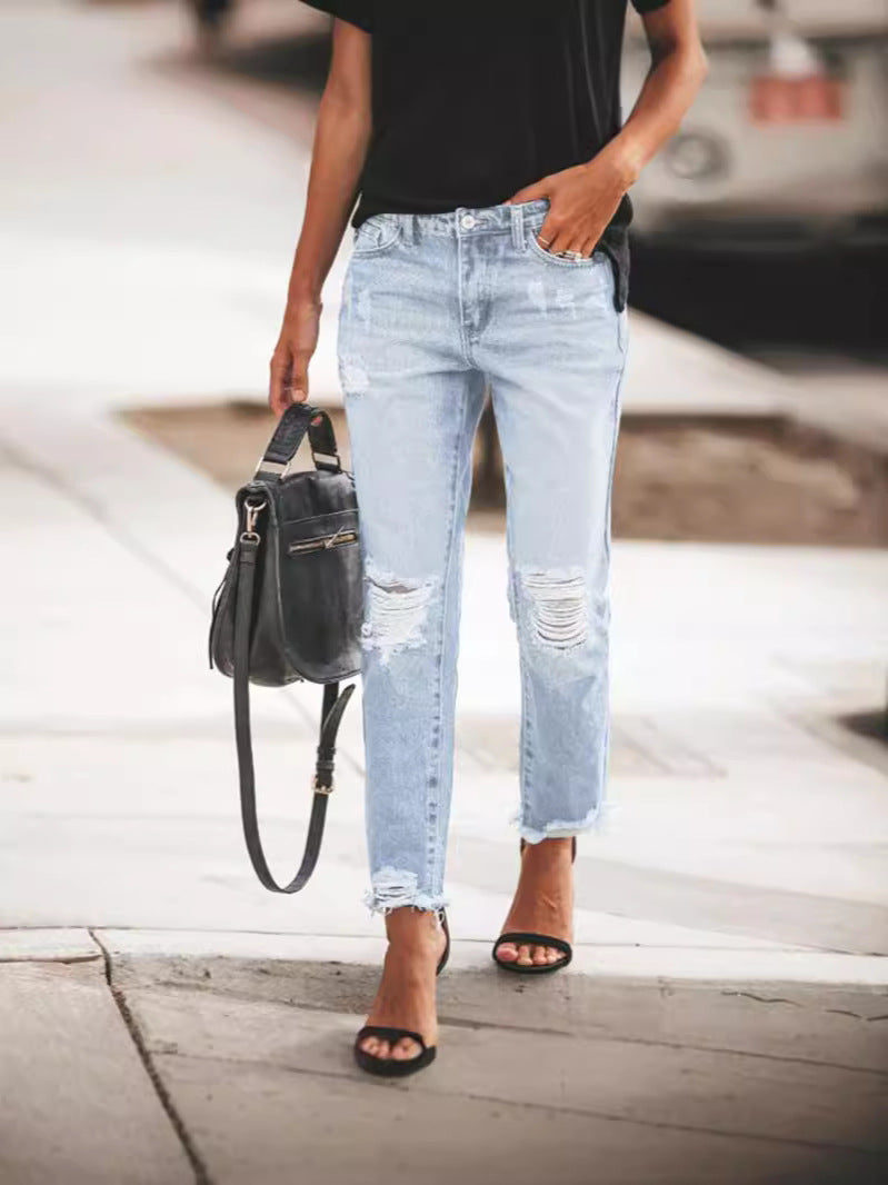 Damen Ripped Denim mit lässigem Schnitt und ausgefranstem Saum Nord Taschen