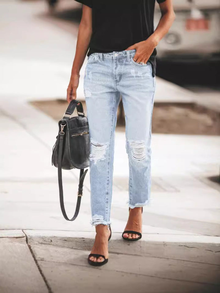 Damen Ripped Denim mit lässigem Schnitt und ausgefranstem Saum Nord Taschen