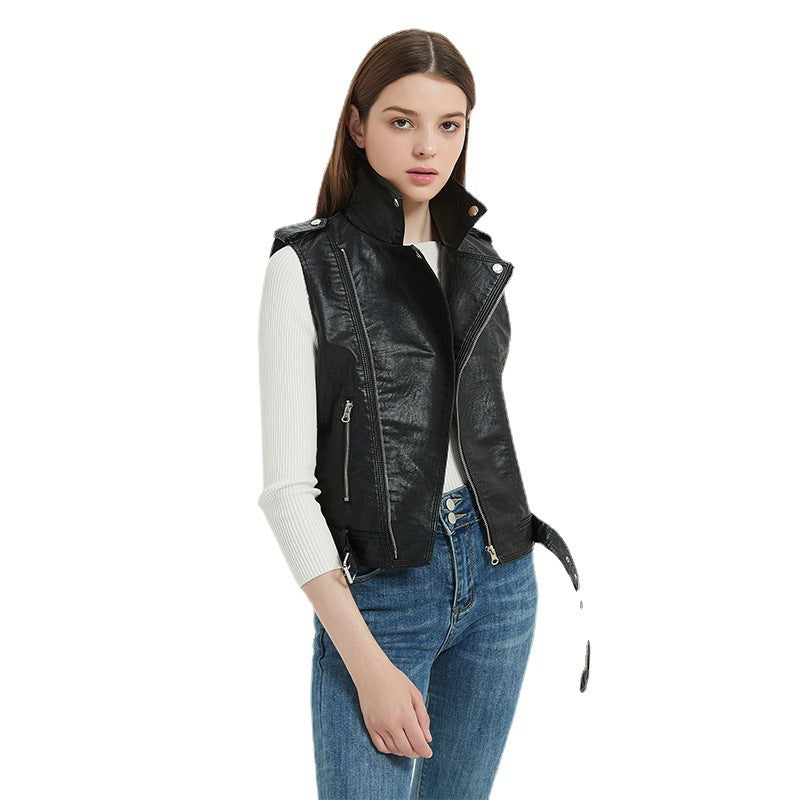 Damen Biker-Lederweste mit asymmetrischem Reißverschluss