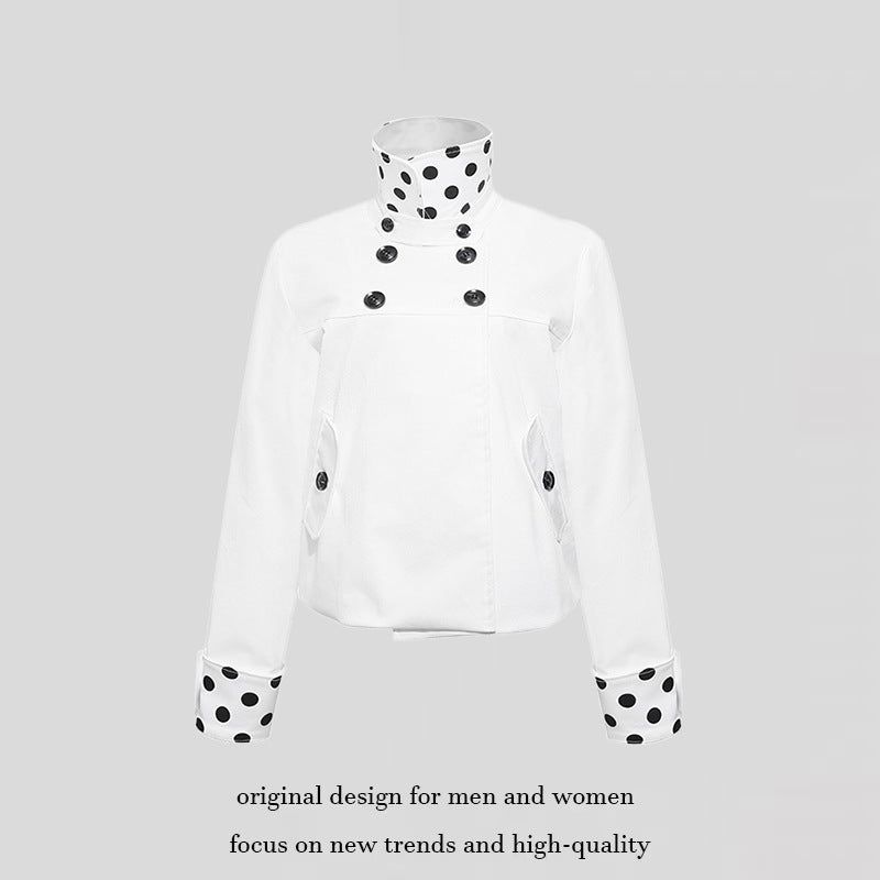 Damen Kurze Double-Breasted Jacke mit Stehkragen und Polka‑Dot-Futter Nord Taschen