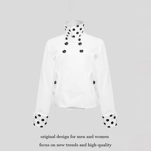 Damen Kurze Double-Breasted Jacke mit Stehkragen und Polka‑Dot-Futter Nord Taschen