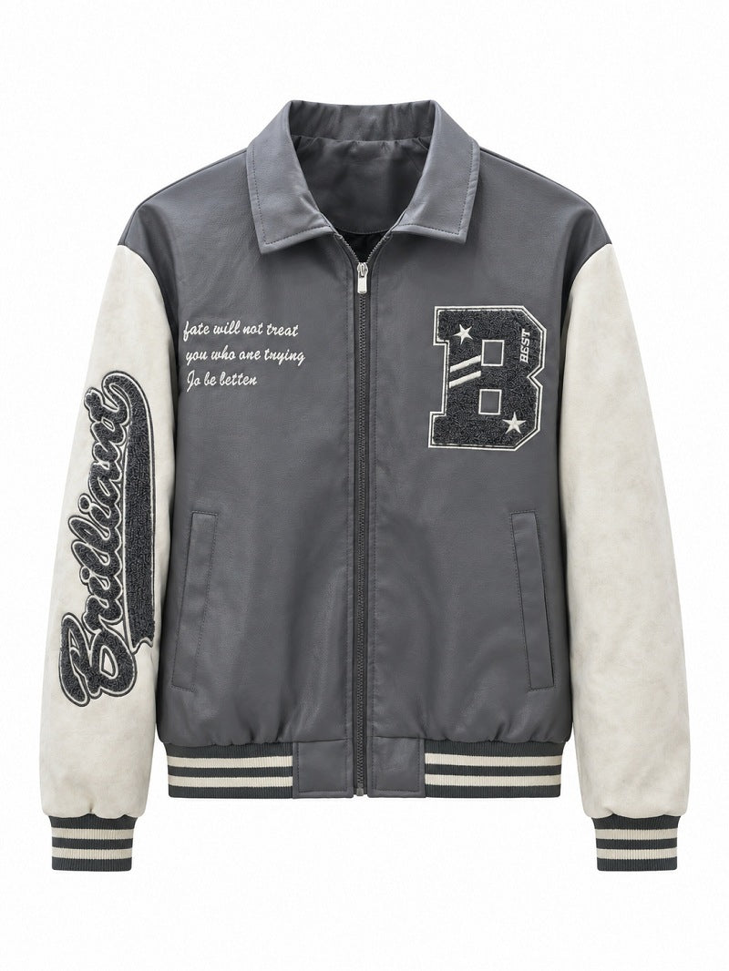 Herren Letterman-Jacke im Retrostil mit Kunstlederkörper und Wildlederärmeln Nord Taschen
