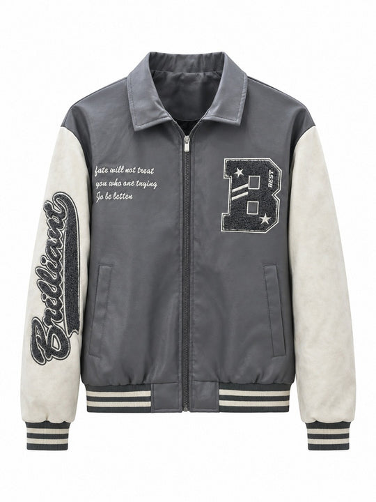 Herren Letterman-Jacke im Retrostil mit Kunstlederkörper und Wildlederärmeln Nord Taschen
