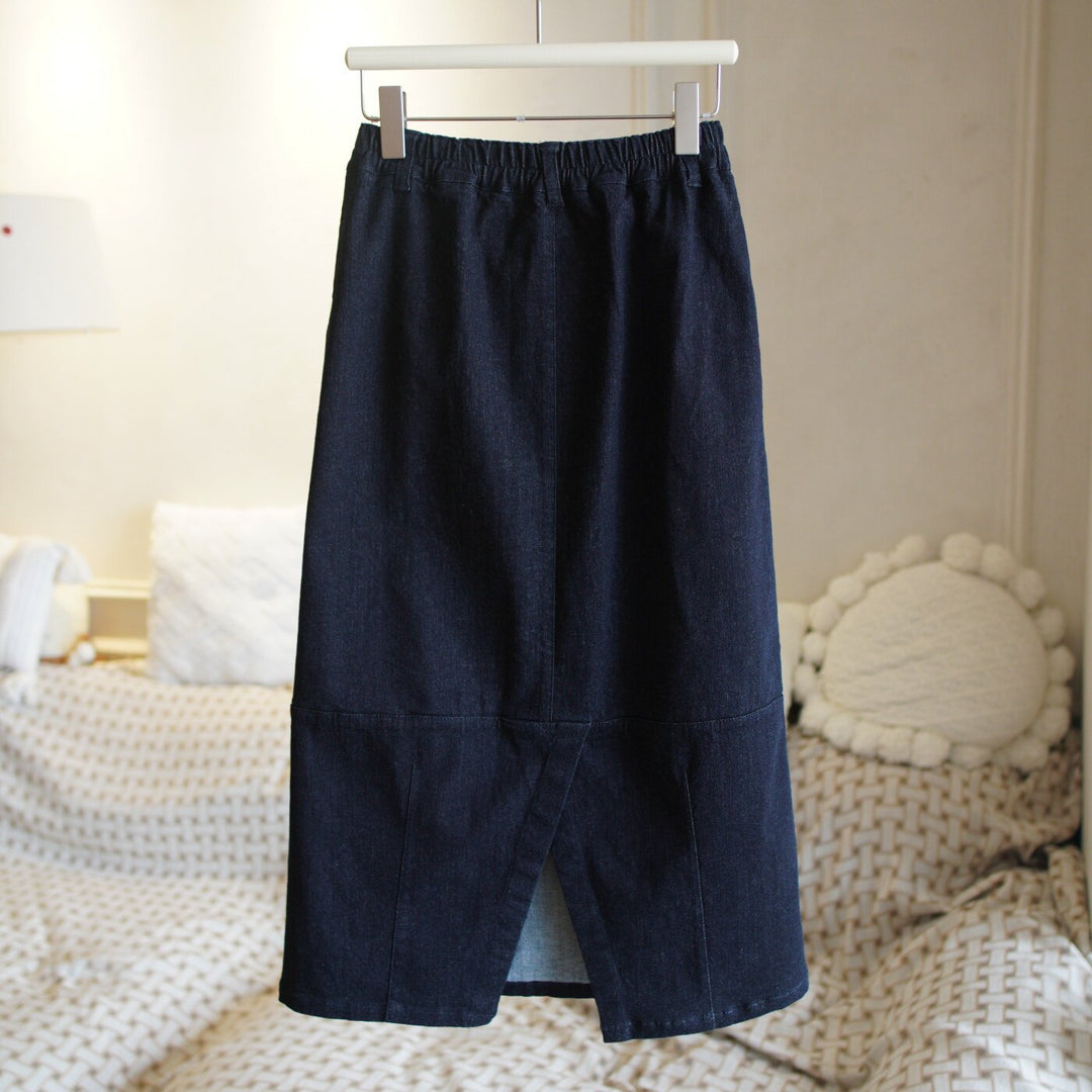 Damen Jeans-Midirock mit elastischem Bund Nord Taschen