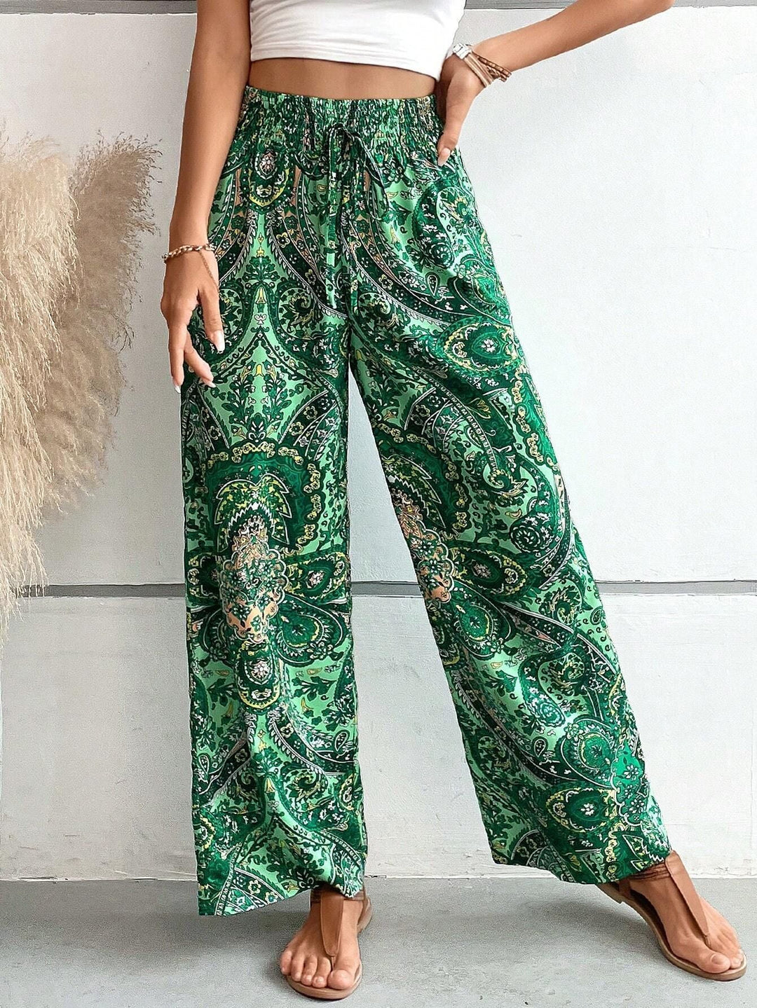 Damen lockere Palazzo-Hosen mit Paisleymuster