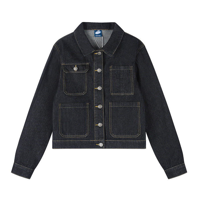 Damen Boxy-Jeansjacke mit aufgesetzten Taschen und sichtbaren Kontrastnähten Nord Taschen