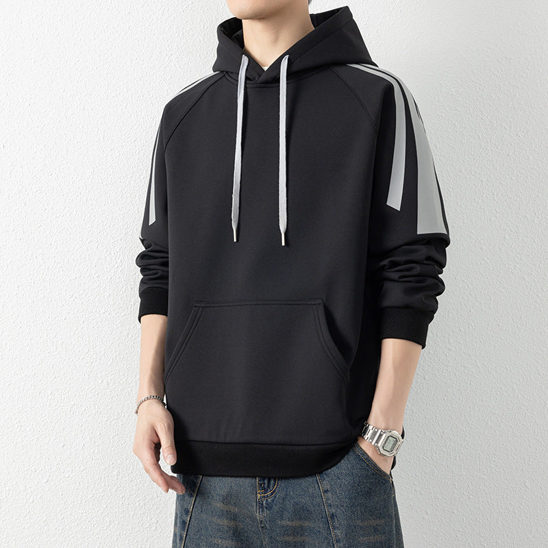 Herren Kapuzenpullover mit Raglanärmeln, Kängurutasche und Kontraststreifen Nord Taschen