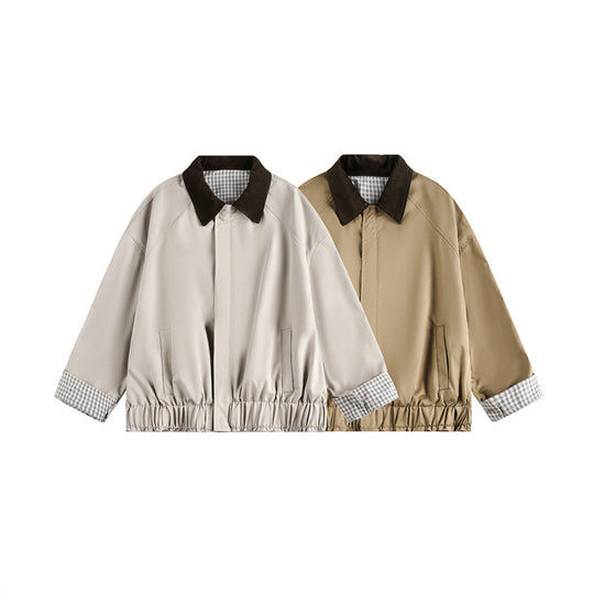 Unisex Kurz geschnittene Boxy‑Blousonjacke mit Cordkragen und kariertem Ärmelumschlag Nord Taschen