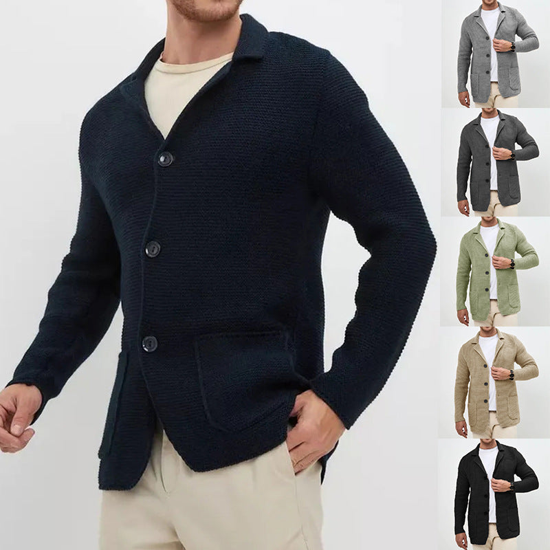 Herren grobgestrickter Strickcardigan mit Schalkragen und aufgesetzten Taschen Nord Taschen