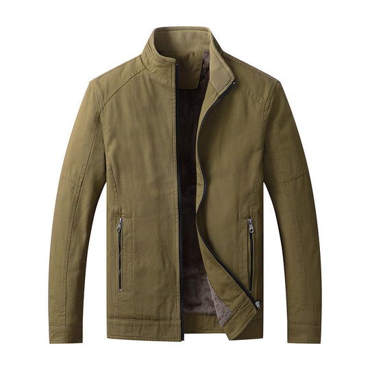 Herren Canvas-Fieldjacke mit Teddyfleece-Innenfutter, Stehkragen und Reißverschluss Nord Taschen