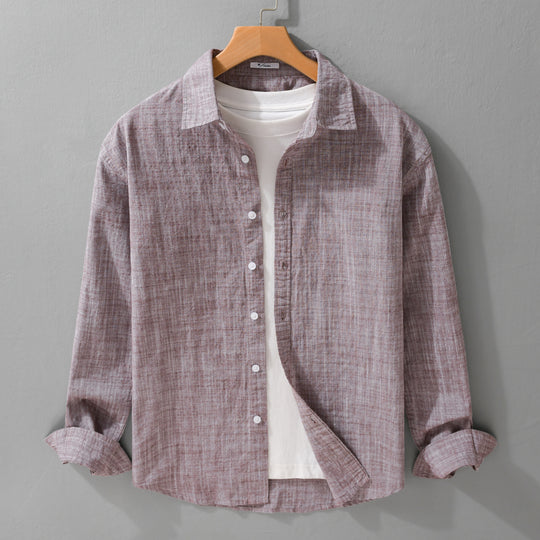 Herren Texturiertes Leinen-Baumwoll-Overshirt im Relaxed-Fit mit Hemdkragen und durchgehender Knopfleiste Nord Taschen