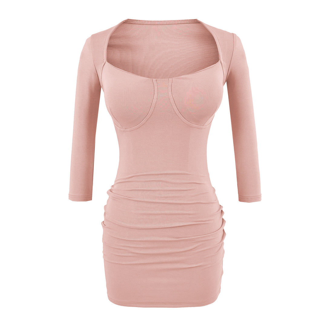 Damen Figurbetontes Midikleid mit eingenähten Cups, weitem Quadrat-Ausschnitt und Raffung Nord Taschen