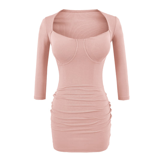 Damen Figurbetontes Midikleid mit eingenähten Cups, weitem Quadrat-Ausschnitt und Raffung Nord Taschen